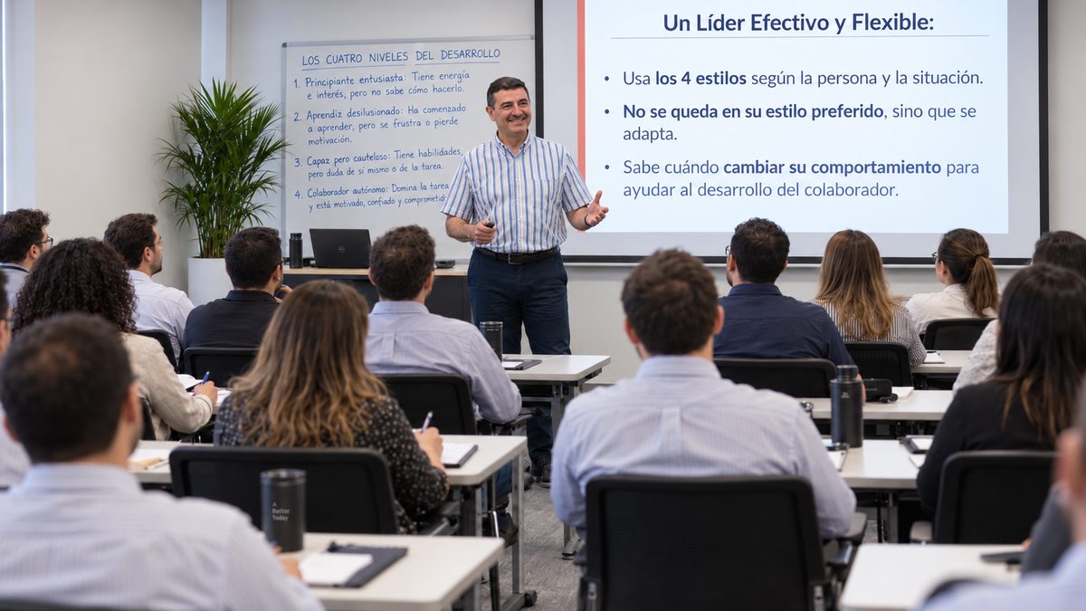 Eduardo Isa dictando una clase de liderazgo a un grupo de profesionales